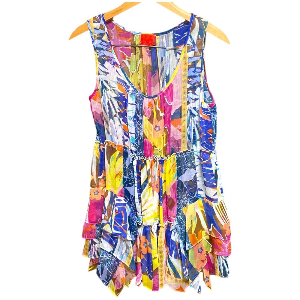 V Christina Flowing Floral Sheer Colorful Tunic Dress MP